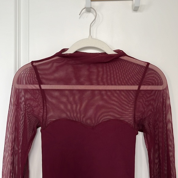 Free People Partially Mesh Long Sleeve Maroon Dark Red Size XS and S - Picture 3 of 10